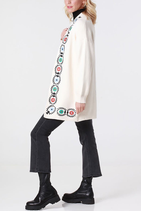 ASEYNE | Off-white knitted cardigan with embroidery detail