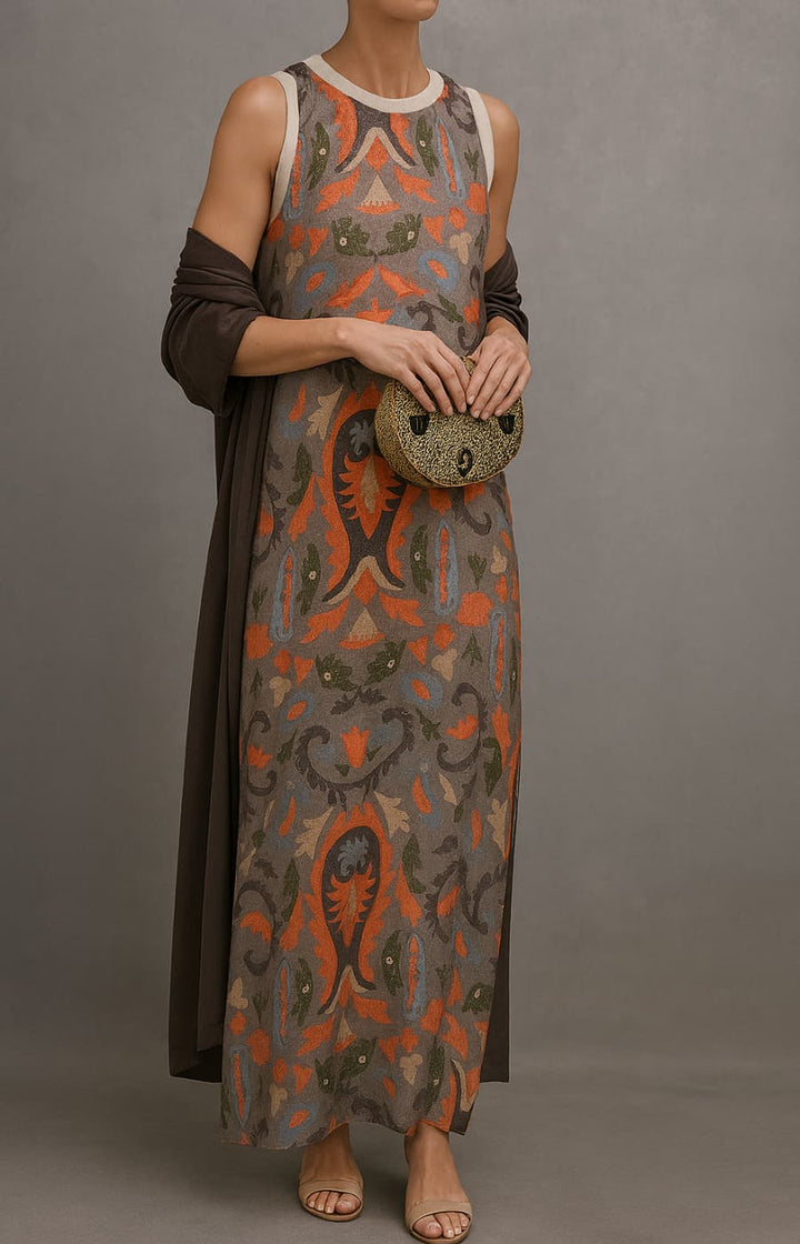 Lynette | Elegant Long Dress with Coordinated Stole and Refined Line