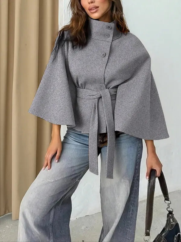 THELMAT - Front Buckle Belted Wool Cape
