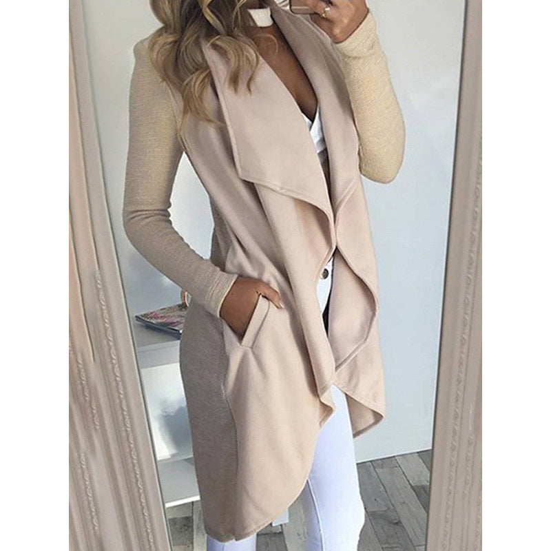 Fashion Solid Colour Lapel Slim Long Windbreaker Jacket