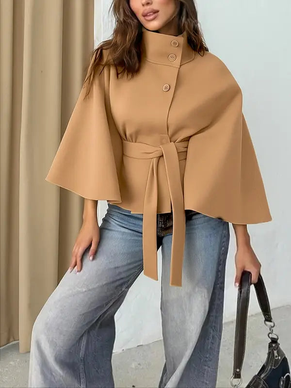 THELMAT - Front Buckle Belted Wool Cape