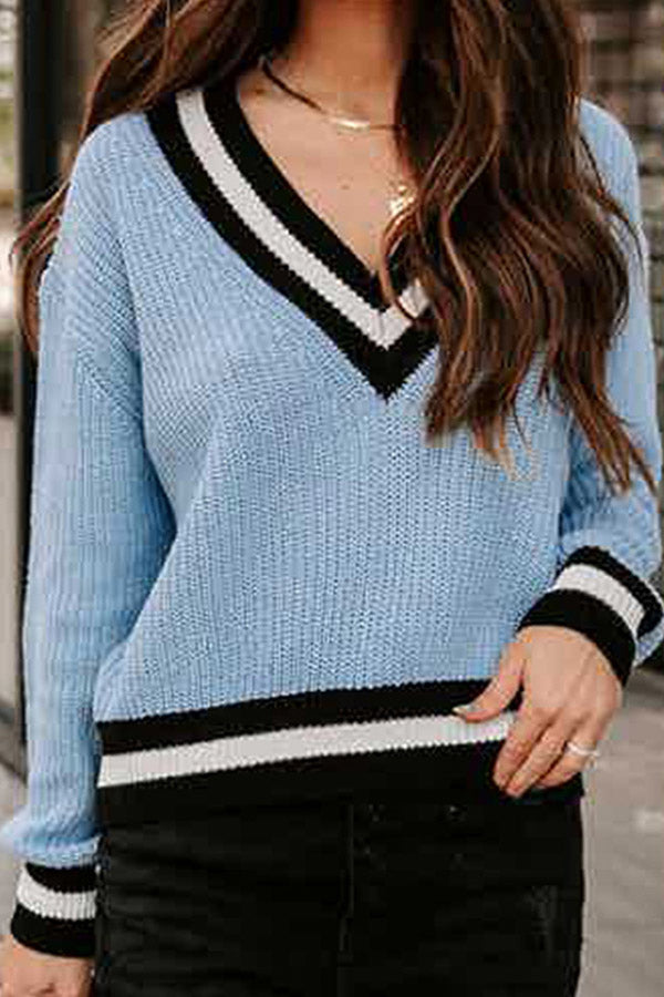 NICKIE | V-neck long-sleeved color-block sweater
