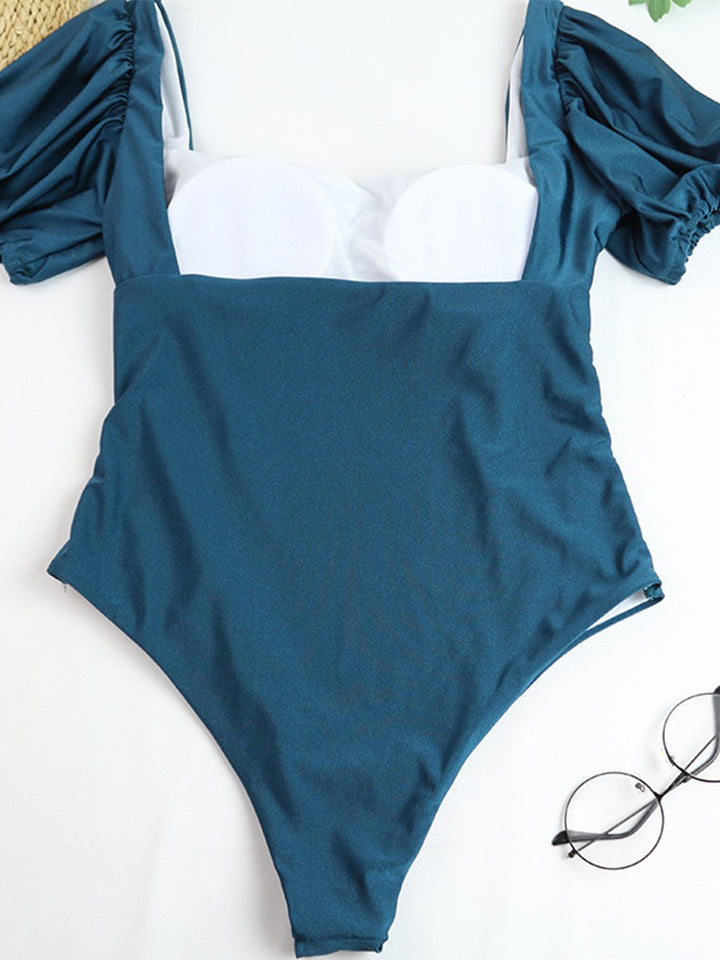 Solid Bubble Sleeve One-piece