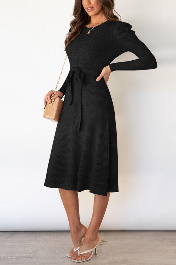 EVELYN | Bubble Long-sleeved Knitted Mid-length Dress