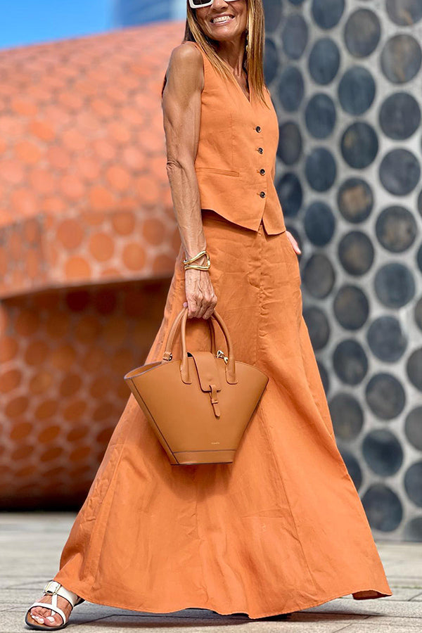 ORANGE | Button Vest Skirt Set