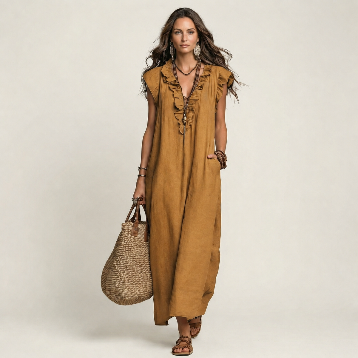 Josette | Ruffle V-Neck Maxi Dress