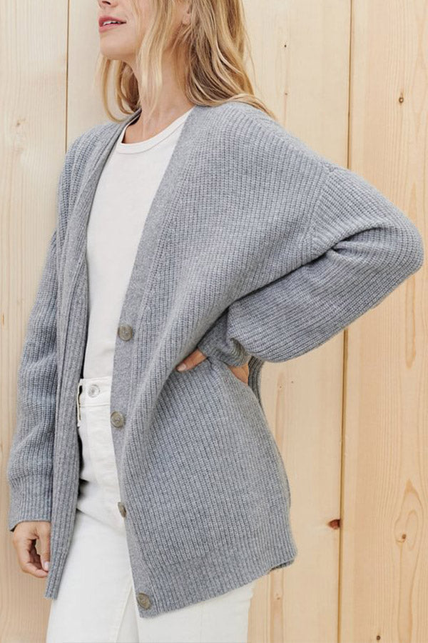 Mountain View Knit Ribbed Button Relaxed Cardigan