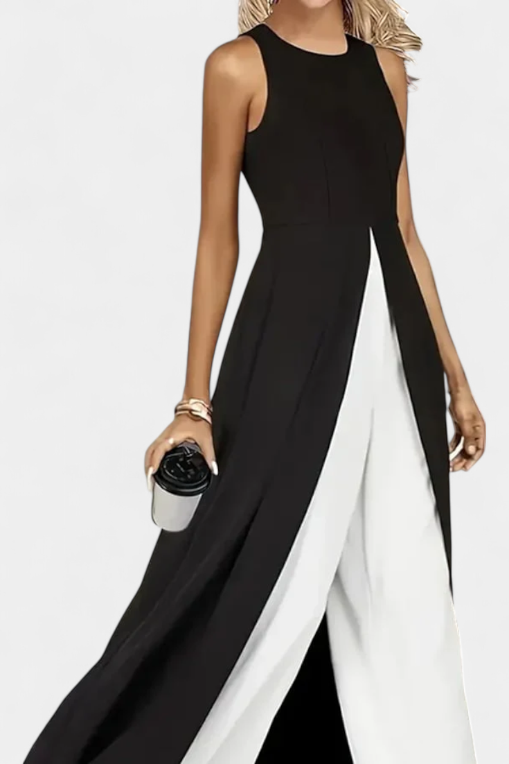 Alicia Elegant Bicolor Sleeveless Set with Wide Pants