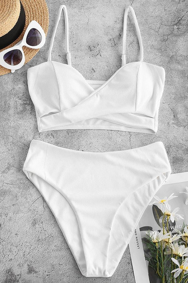 Pit Strip Solid Color Crossover High Waist Bikini