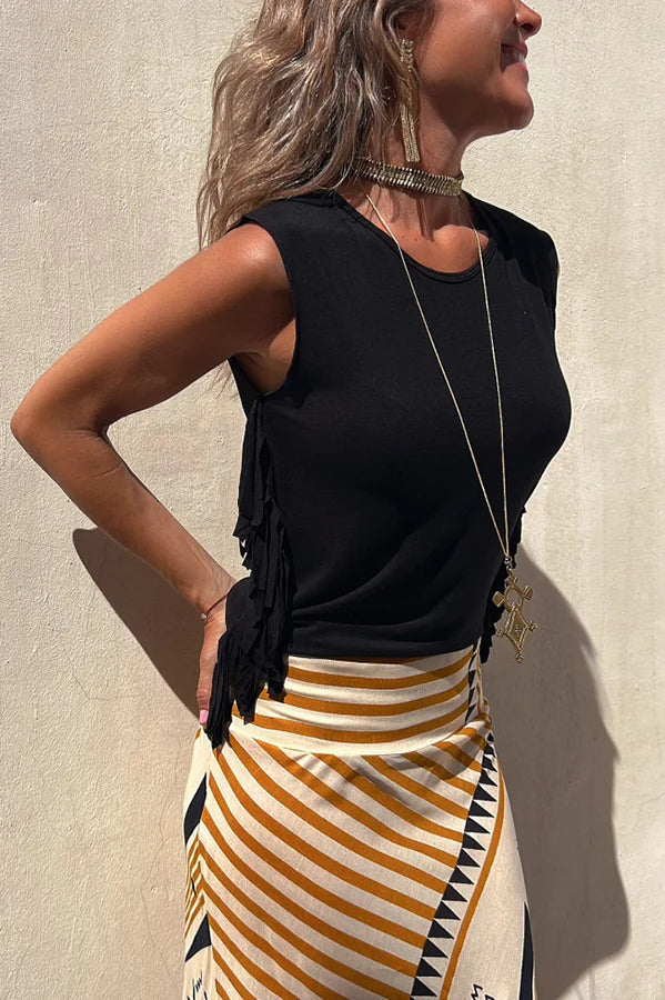Daisy Cotton Blend Tassel Trim Relaxed Top