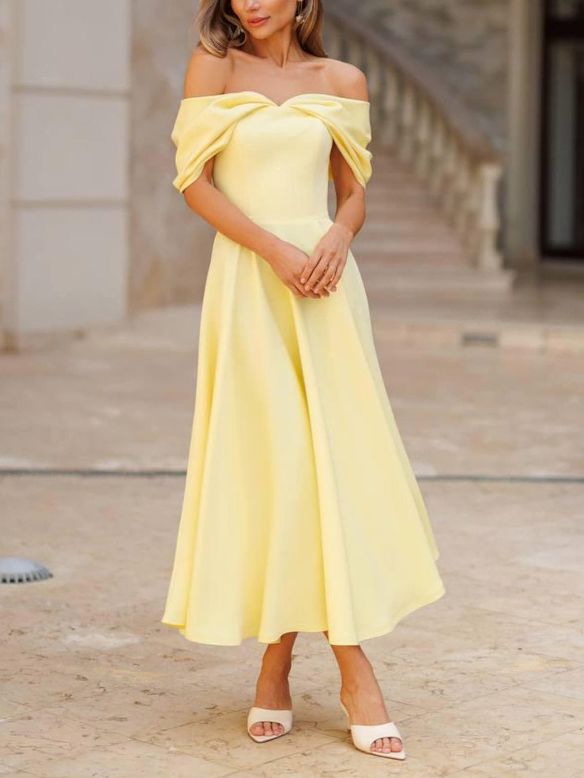 Candela | Elegant Off-Shoulder Draped Maxi Dress