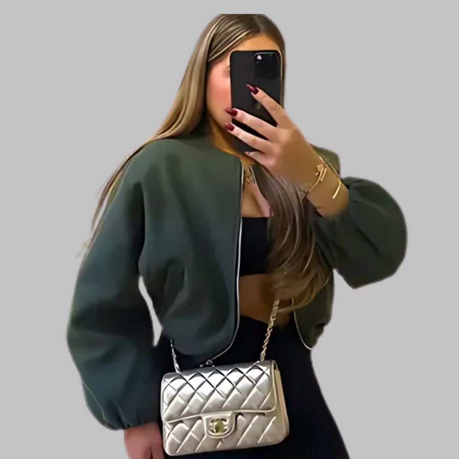 DHANET - Chic Long Sleeve Zipper Crop