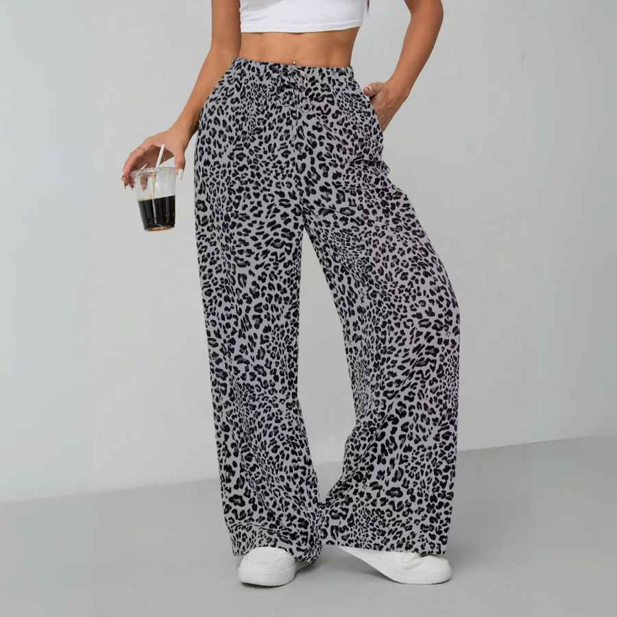 SYALAT - Vintage Leopard Tie Front Wide