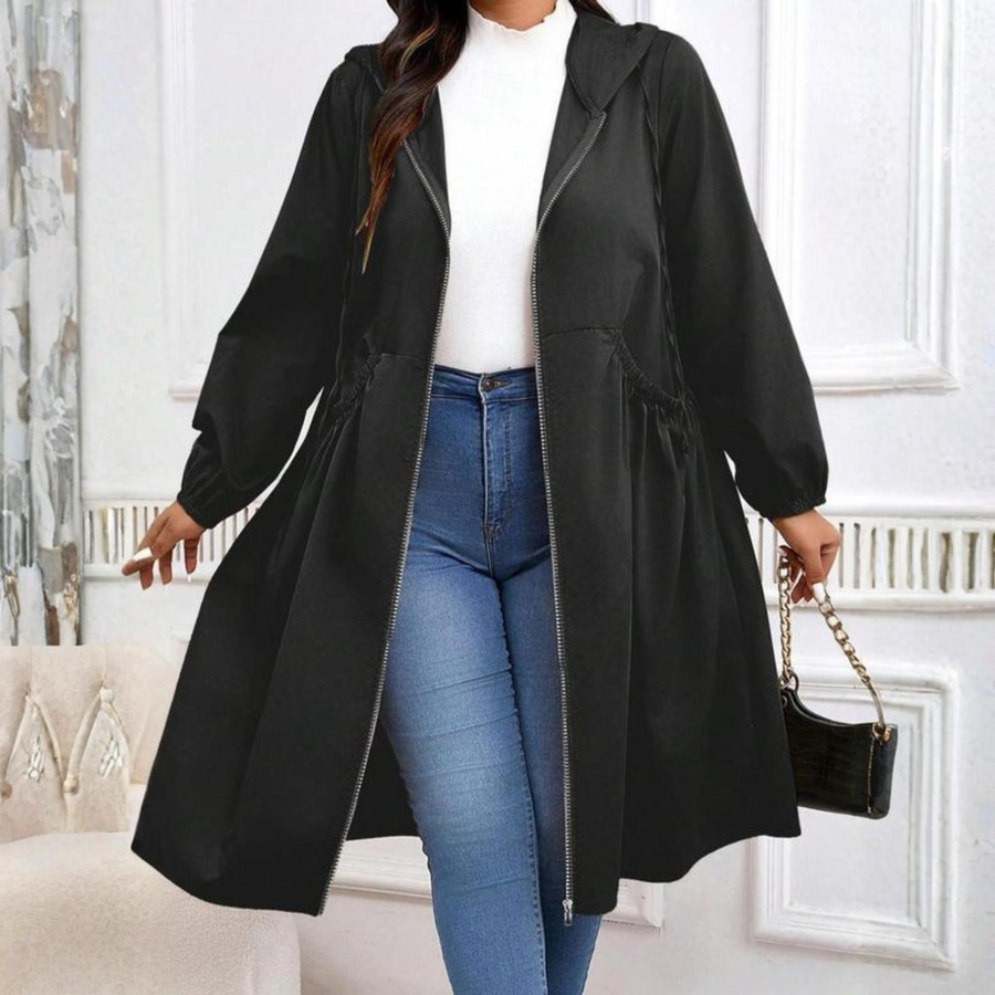 AVRILT - Plus Size Drawstring Zip-Up Long