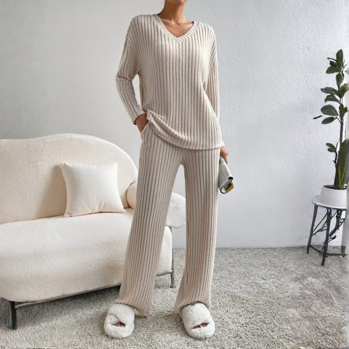 ENLINST - Long Sleeve V-Neck Top