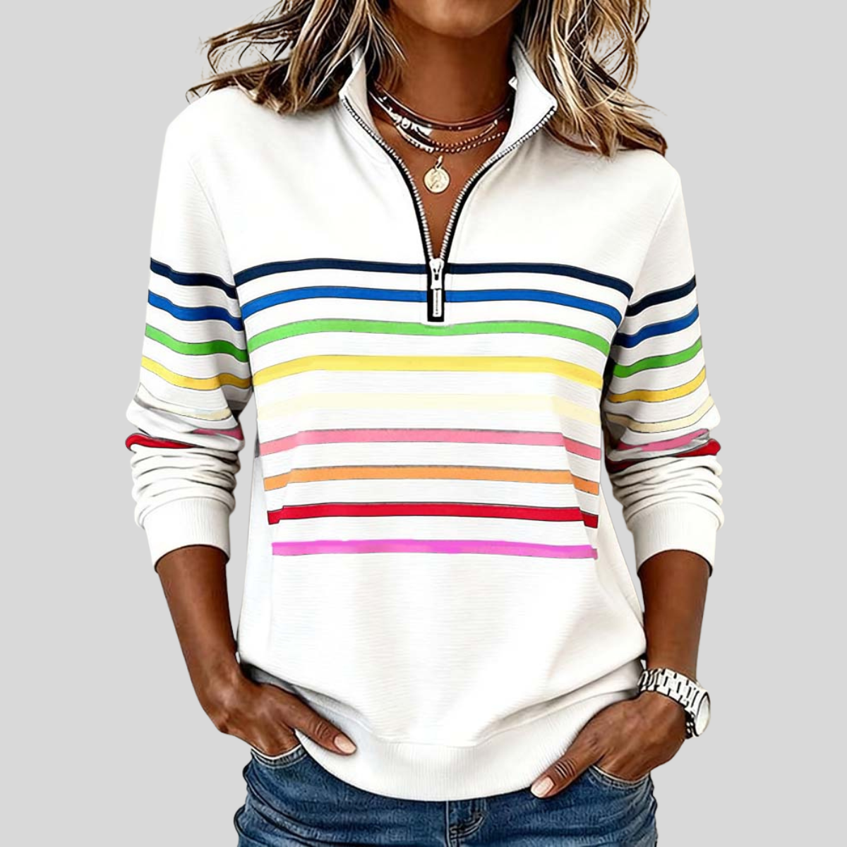 Corabelle | Striped Quarter-Zip Sweatshirt