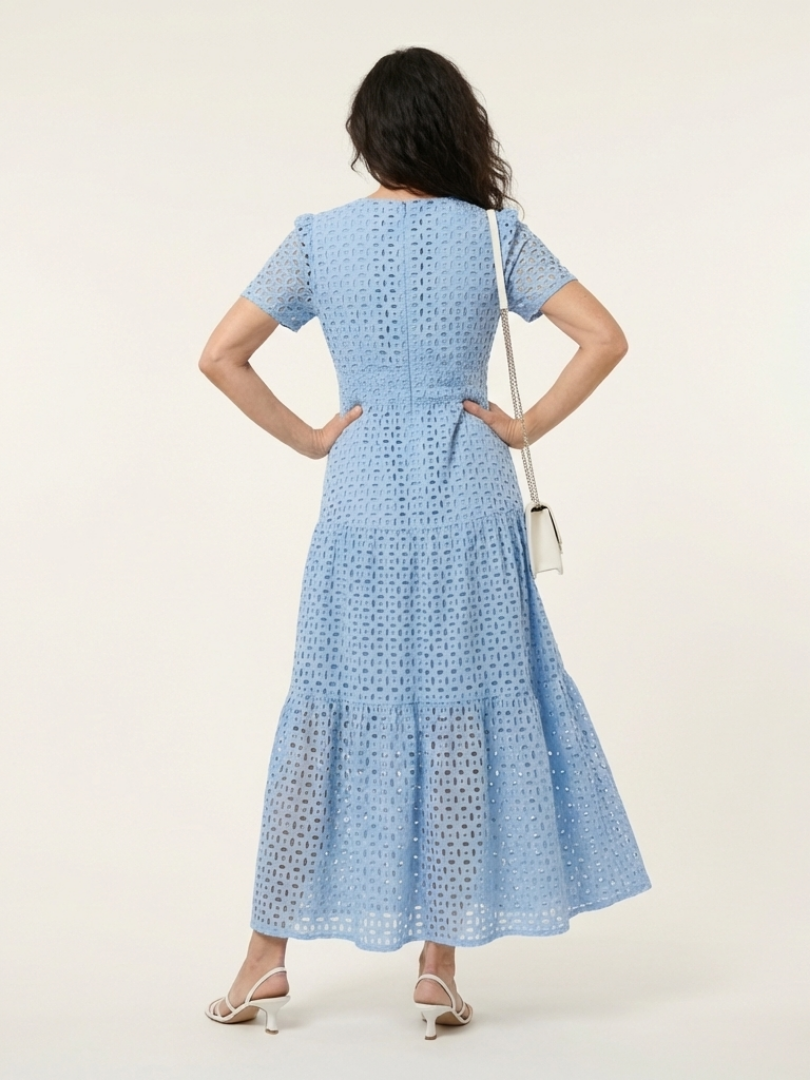 Brielle™ - V Neck Short Sleeve Tiered Midi Dress