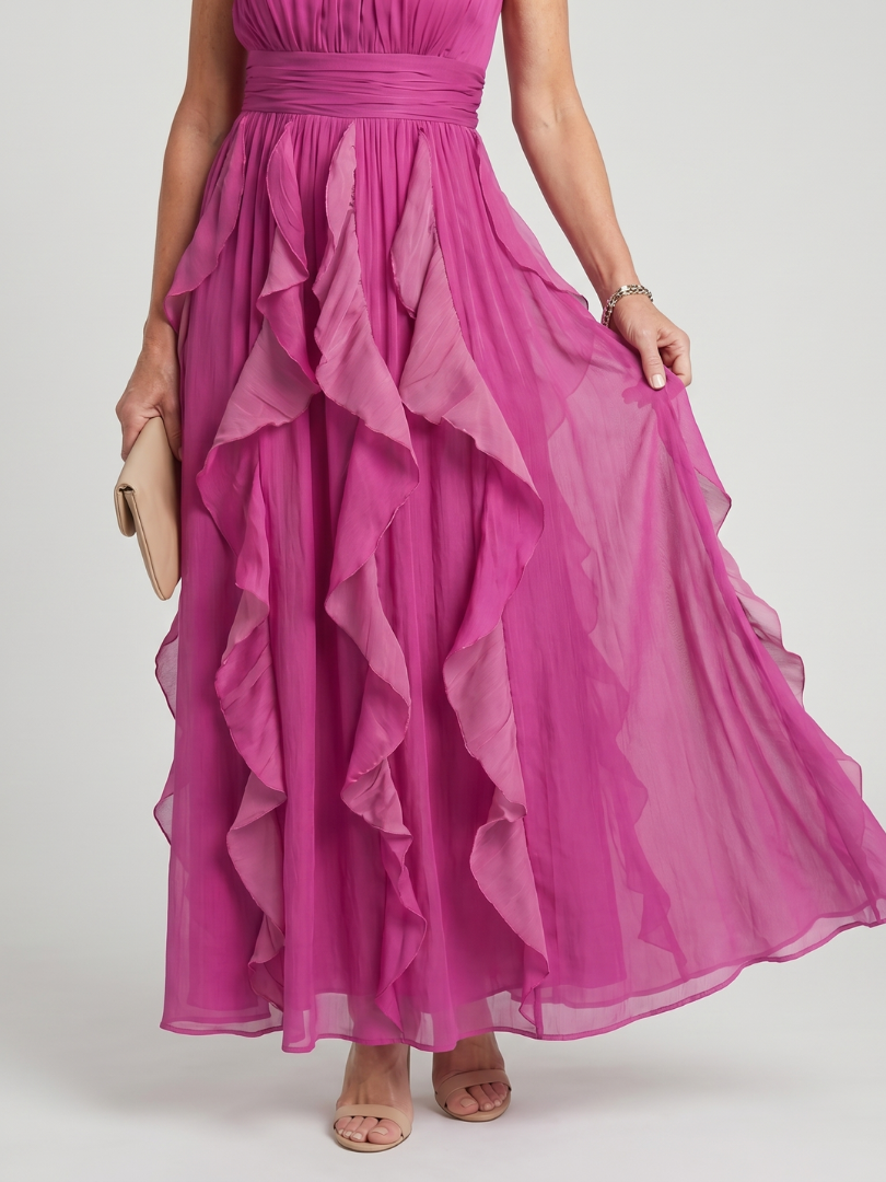 Orea™ - High Neck Gathered Ruffle Layers Maxi Dress