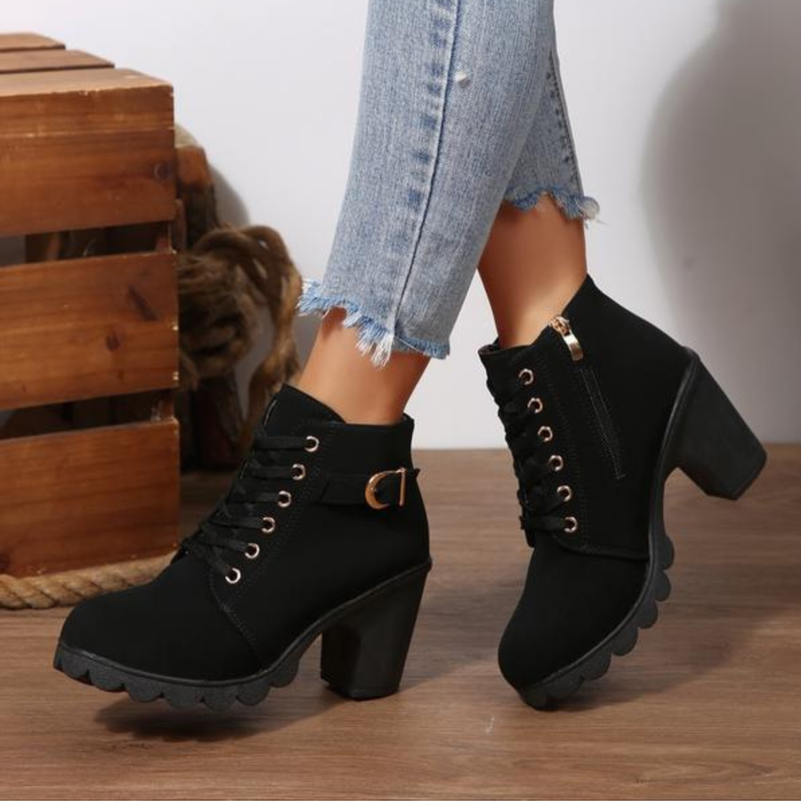 KATNIT - Chic Lace-Up Metal Buckle Chunky