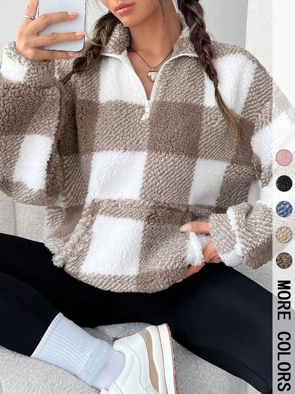 SAVANNAHT - Plaid Print Half Zip Sweatshirt