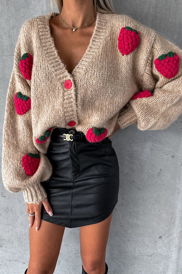 SWST | strawberry loose v-neck thick wool knitted top for women
