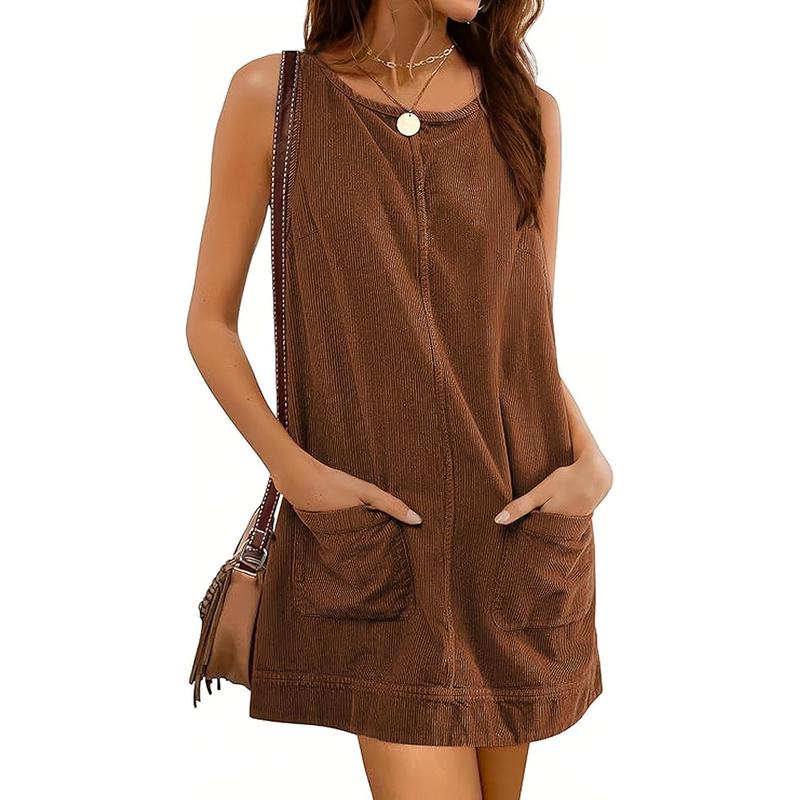 CATALEYAT - Corduroy Overall Dress with Round