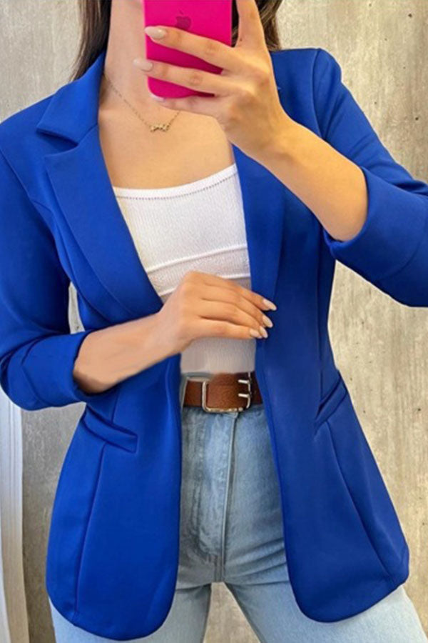 Marciela Solid Color Button Up Side Pocket Blazer