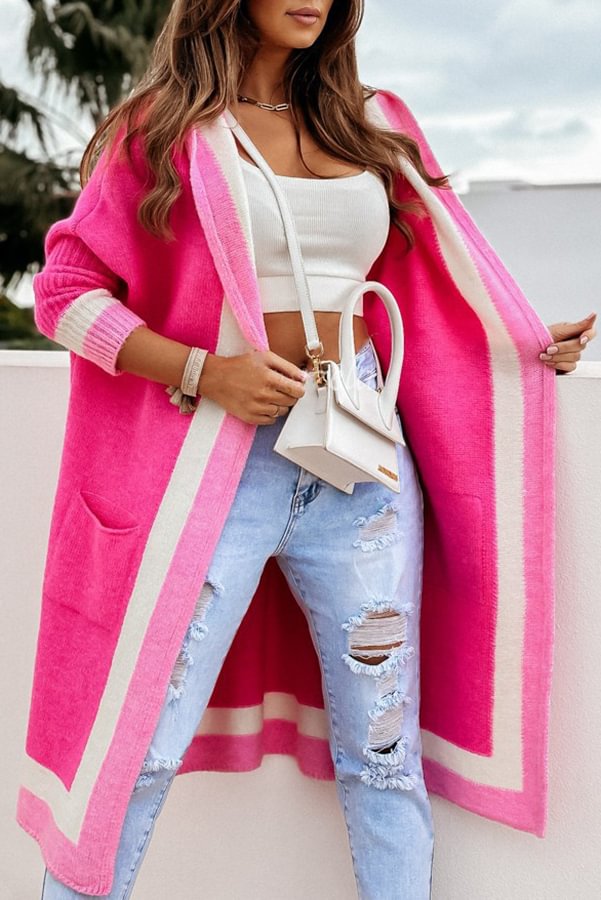 Gaze Colorblock Pocket Hooded Long Cardigan