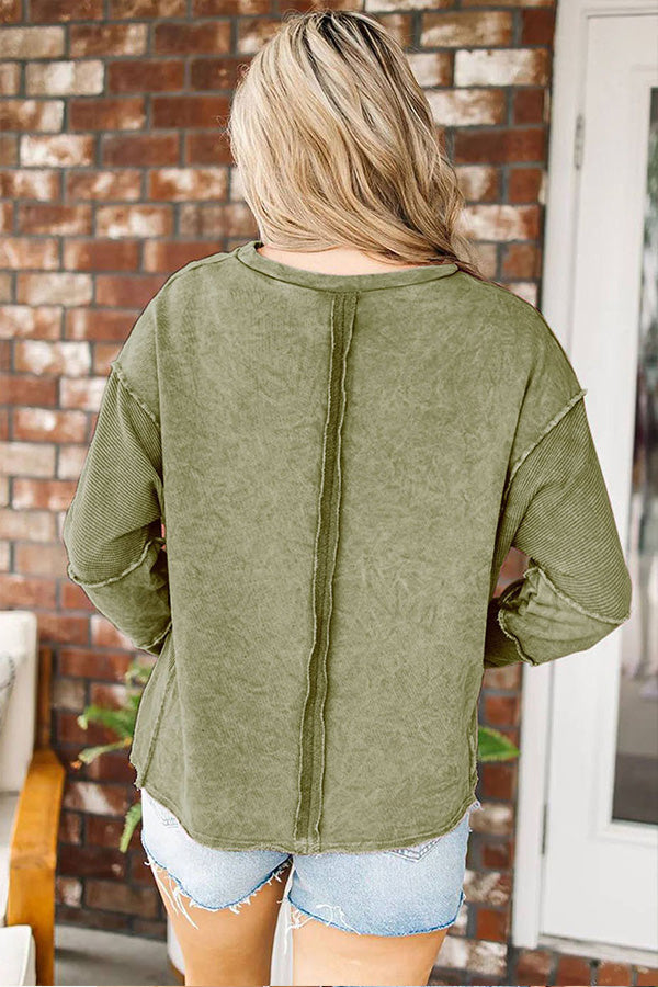 CINDY | women's loose casual style raw edge long sleeve top
