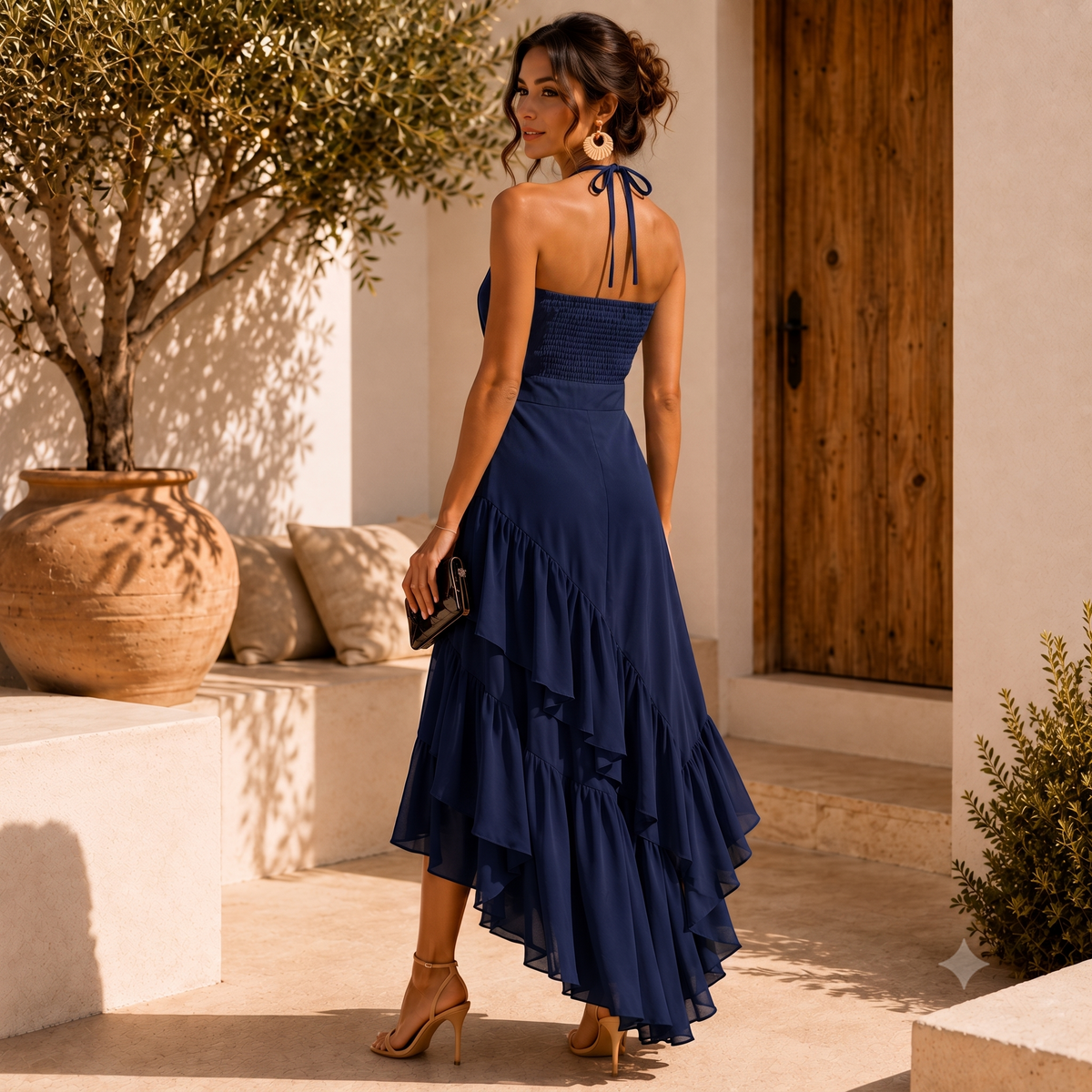 Eloise the elegant asymmetric ruffle midi dress