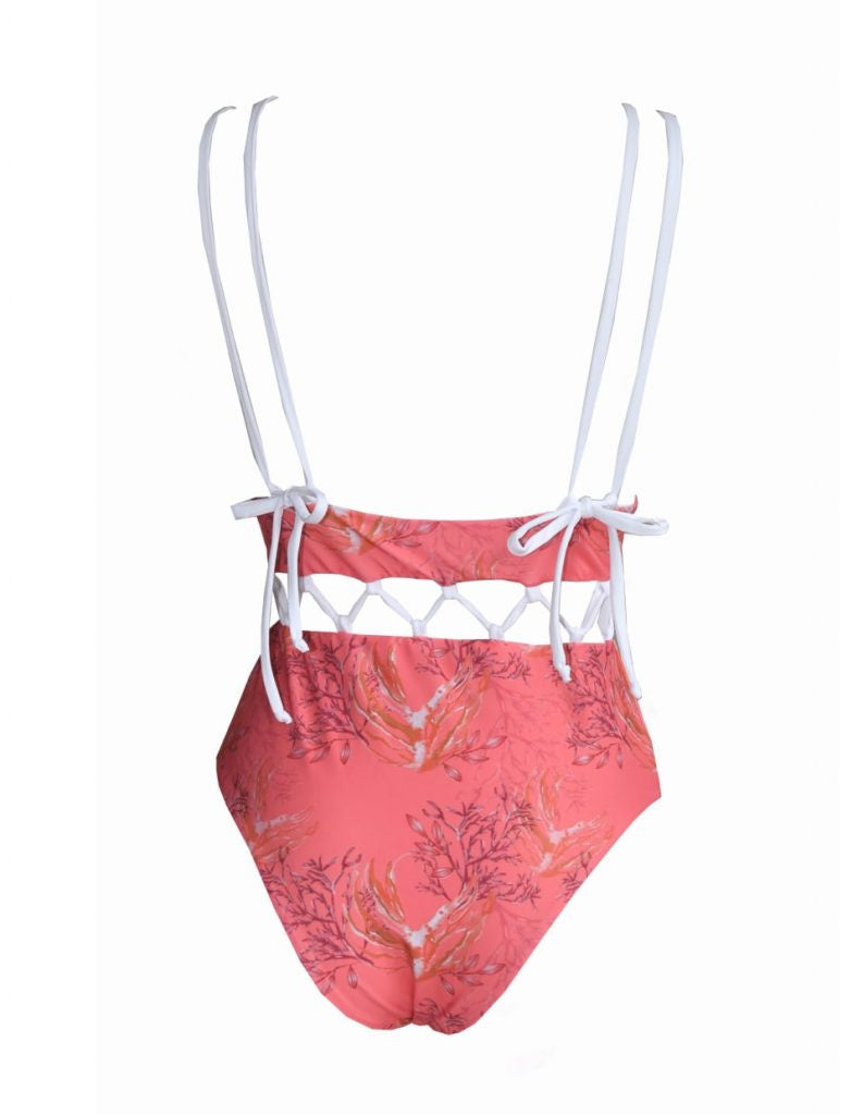 Women's Reversible Tropical Print One Piece Swimsuit a Four-piece