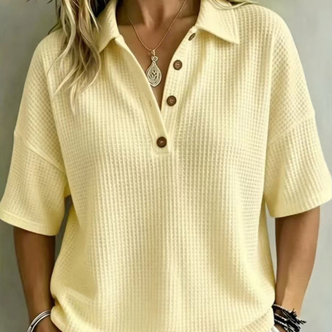 Maddison | Relaxed Waffle Polo Top