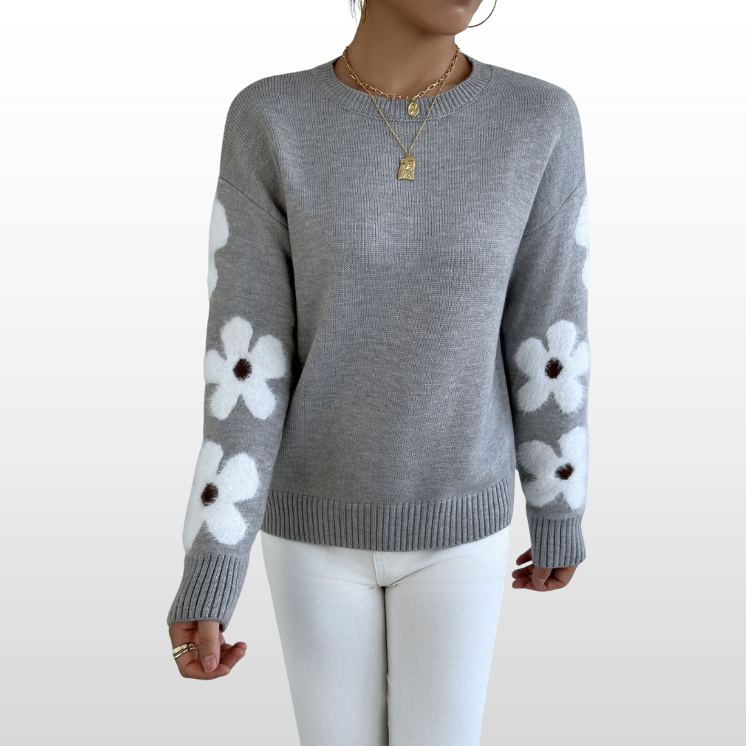 ZOEYT - Round Neck Floral Pattern Sweater