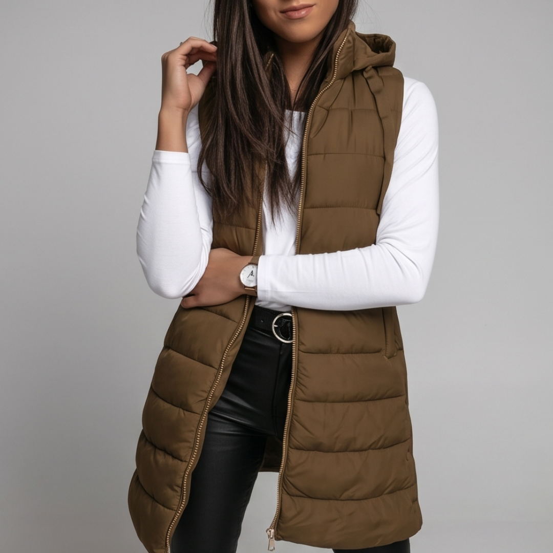 Aveline - Long Hooded Puffer Vest