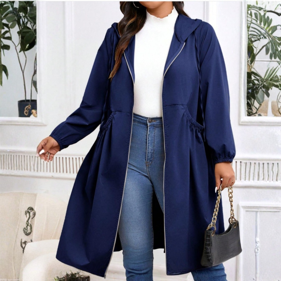 AVRILT - Plus Size Drawstring Zip-Up Long