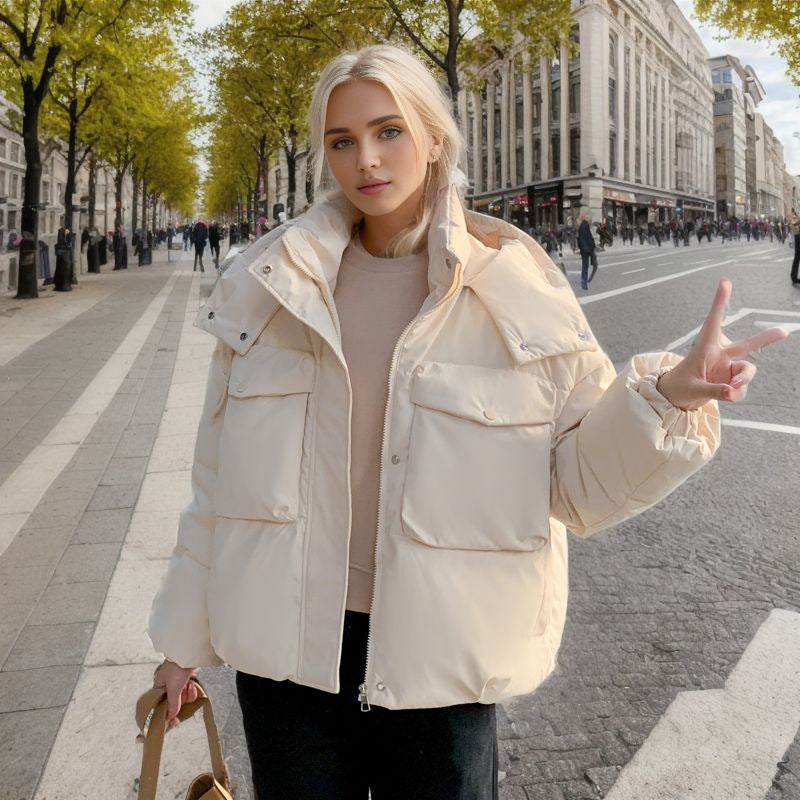 women's short pocket workwear cotton coat