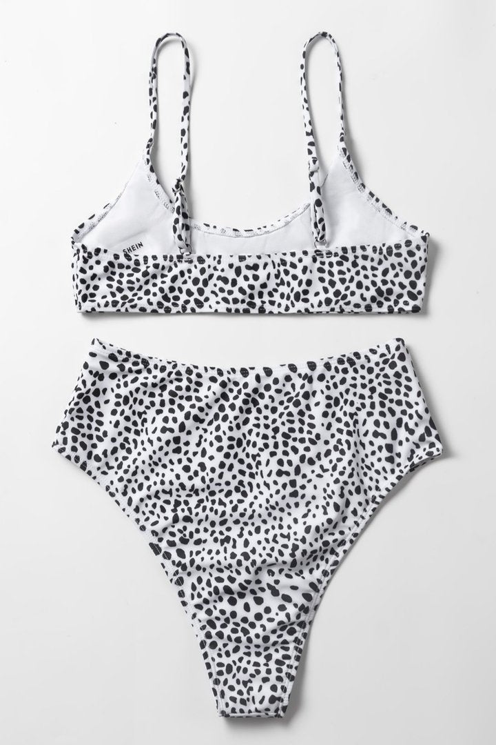 Leopard Print High-waisted White Bikini Set