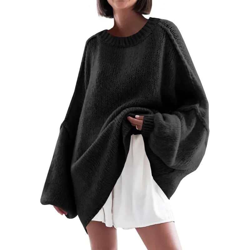 RUSSELT - Ribbed Knit Mock Neck Batwing