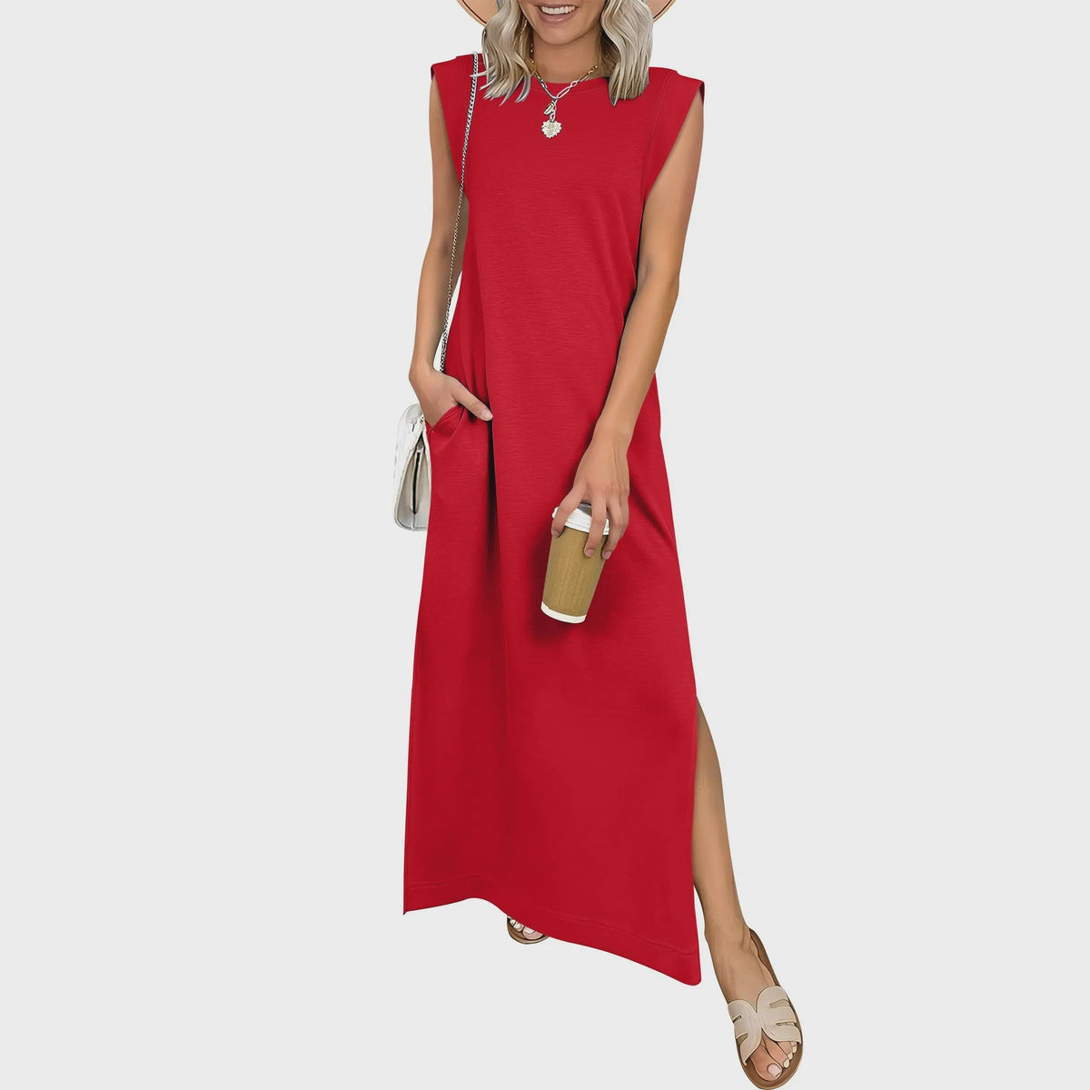 Casual Sleeveless Crew-Neck Maxi Dress