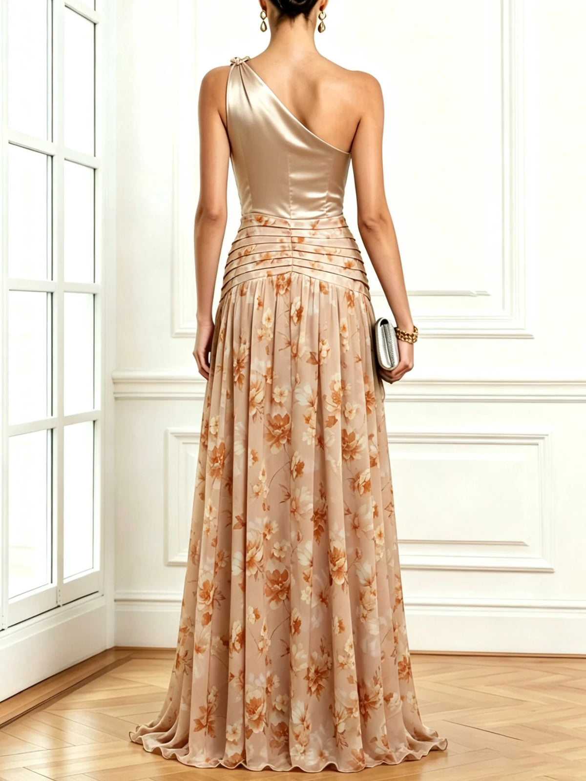Olina | Vintage One-Shoulder Kink Patchwork Split Dress