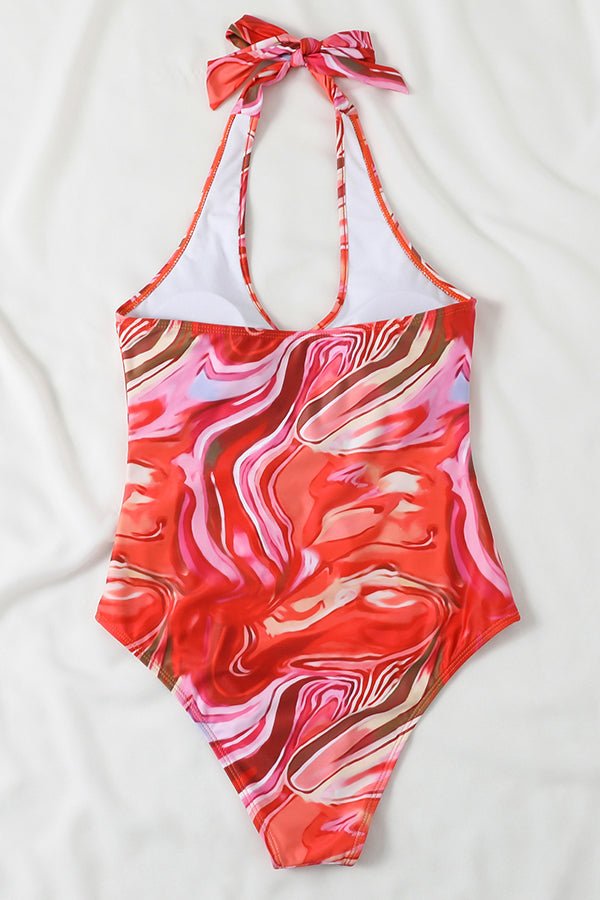 Ripple Print Cutout One Piece Swimsuit