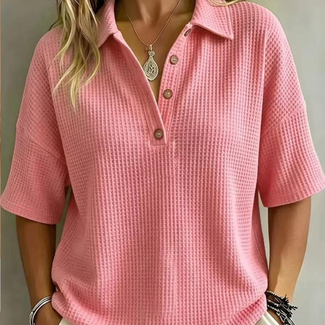 Maddison | Relaxed Waffle Polo Top