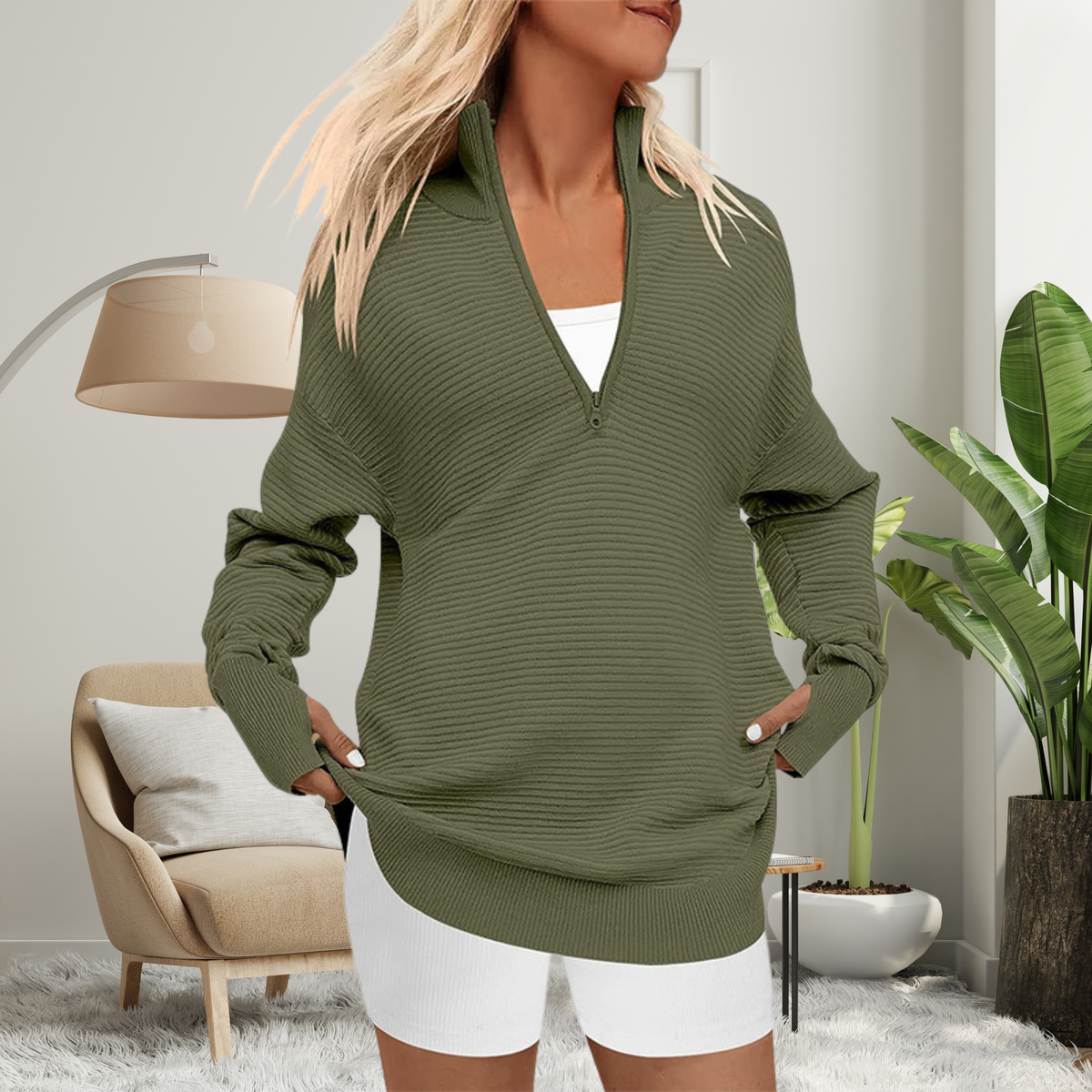 QUINNT - Cozy Long Sleeve Quarter Zip