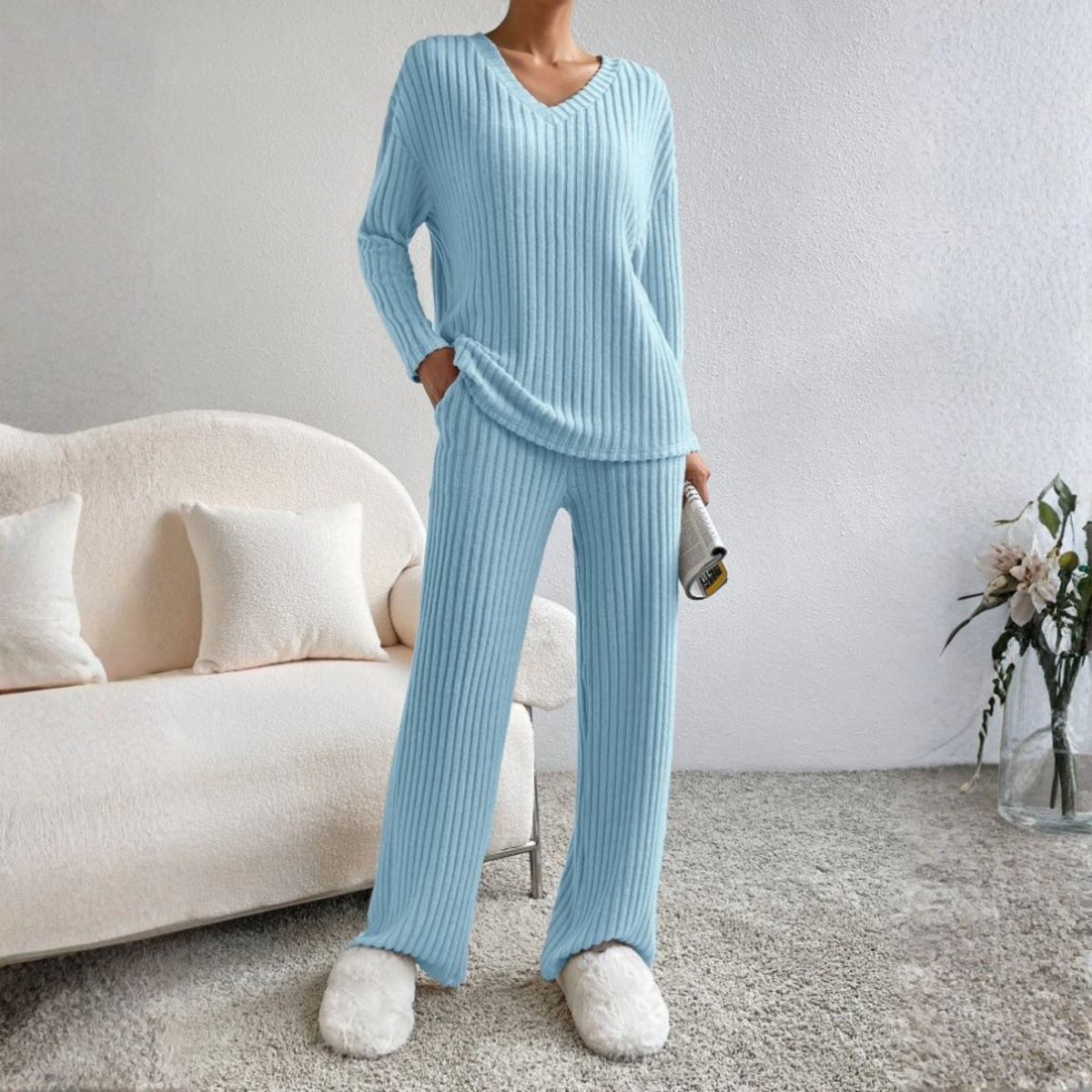 ENLINST - Long Sleeve V-Neck Top