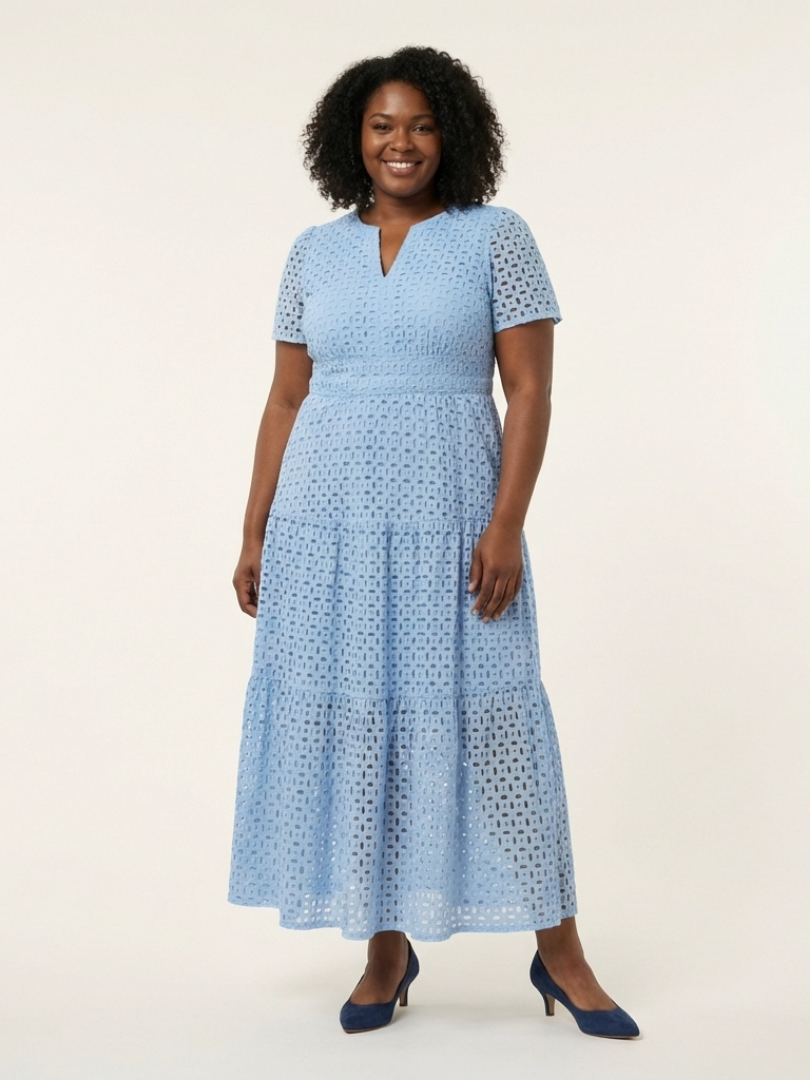 Brielle™ - V Neck Short Sleeve Tiered Midi Dress