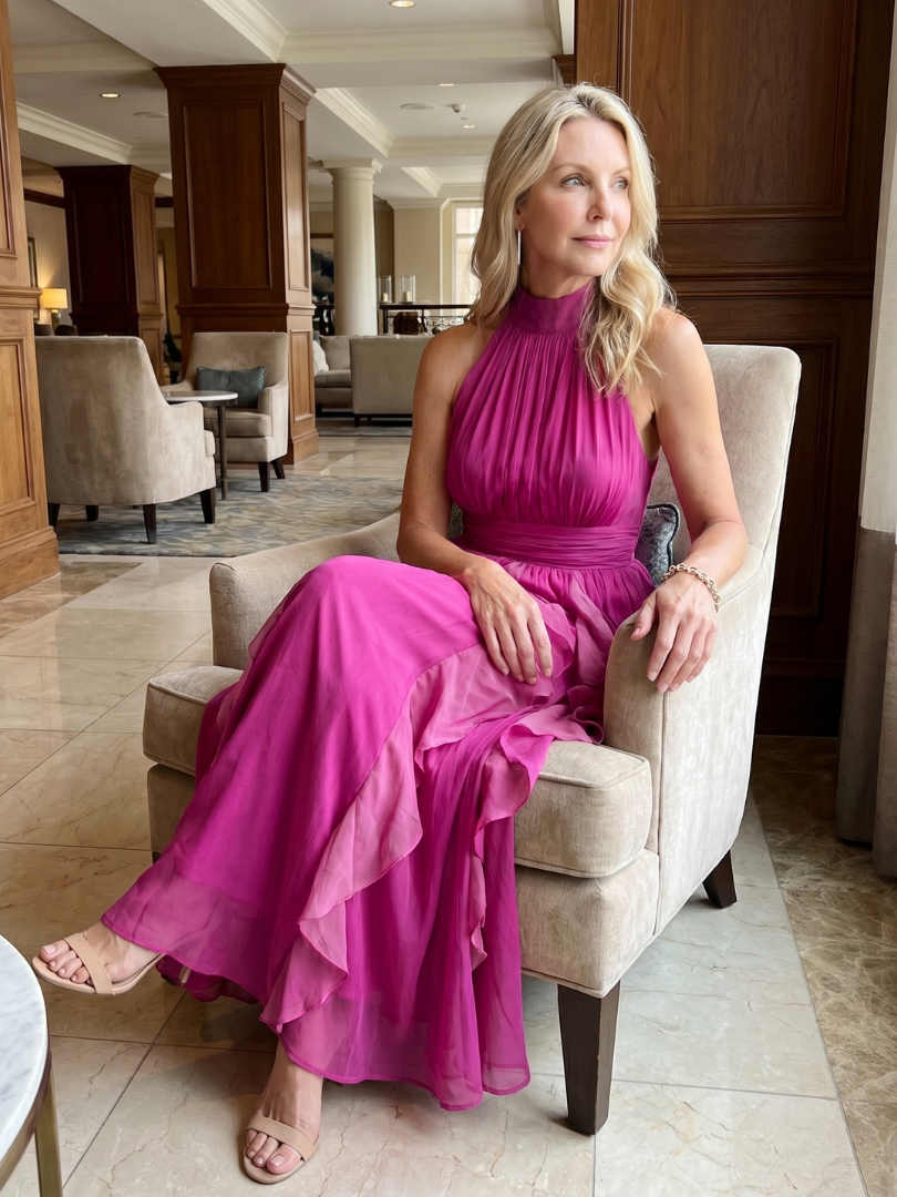 Orea™ - High Neck Gathered Ruffle Layers Maxi Dress