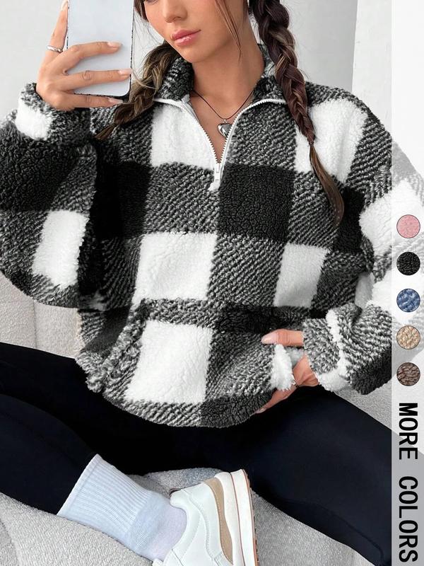 SAVANNAHT - Plaid Print Half Zip Sweatshirt
