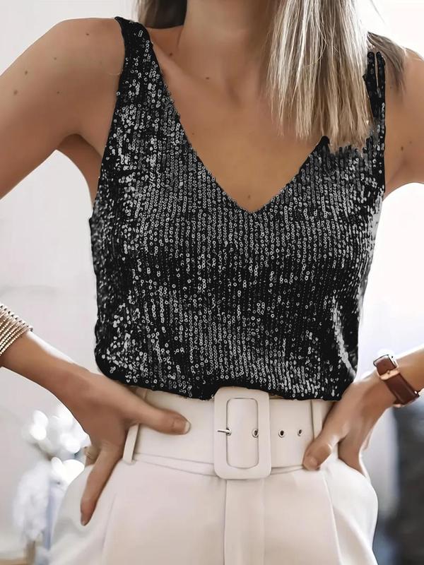 GRACET - Glitter Sequin V Neck Tank