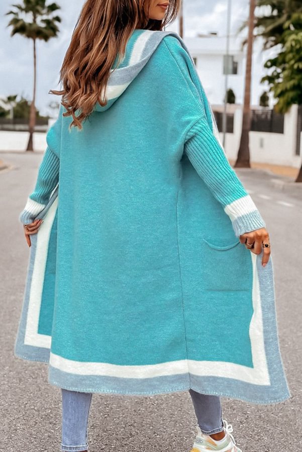 Gaze Colorblock Pocket Hooded Long Cardigan