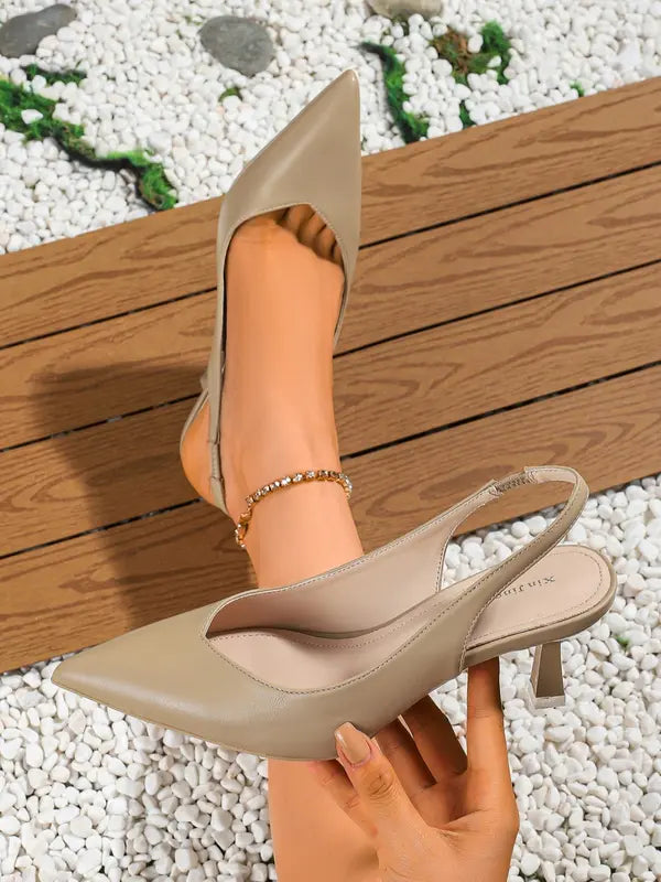 AMIRAT - PU Leather Slingback Heels Simple